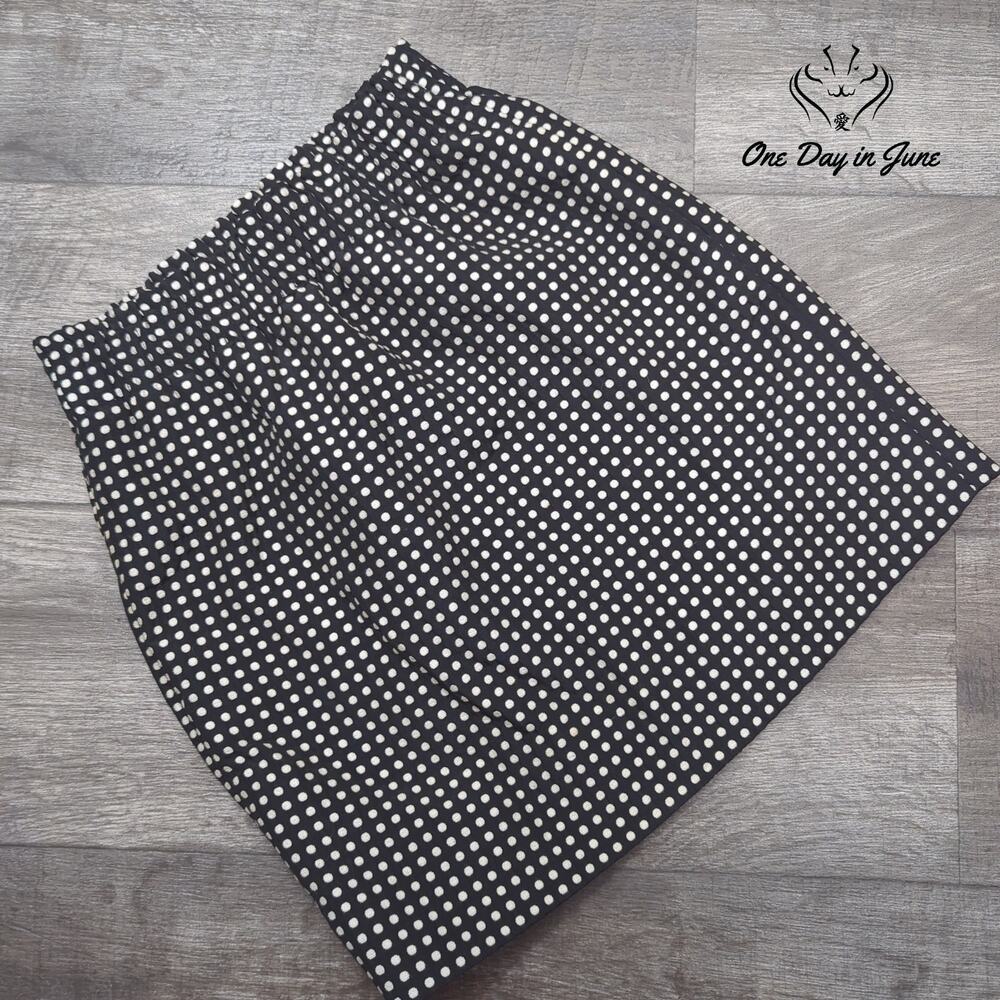 J.Crew Womens Polka Dot Pull On Mini Skirt Black White Elastic Waist Size 00